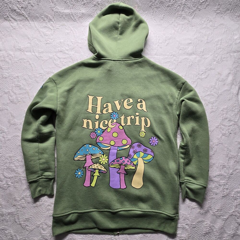 Faded Rose Green Oversized Mushroom Jacket Small Hippie Baggy Psychedelic Daisy